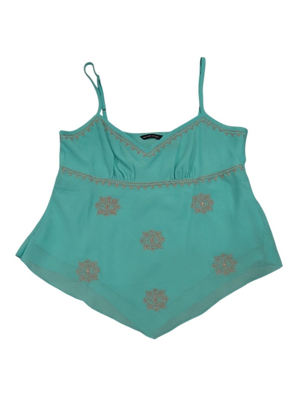 New York & Company Fairycore Y2K Embroidered Teal Aqua Tank Top - Sz 12